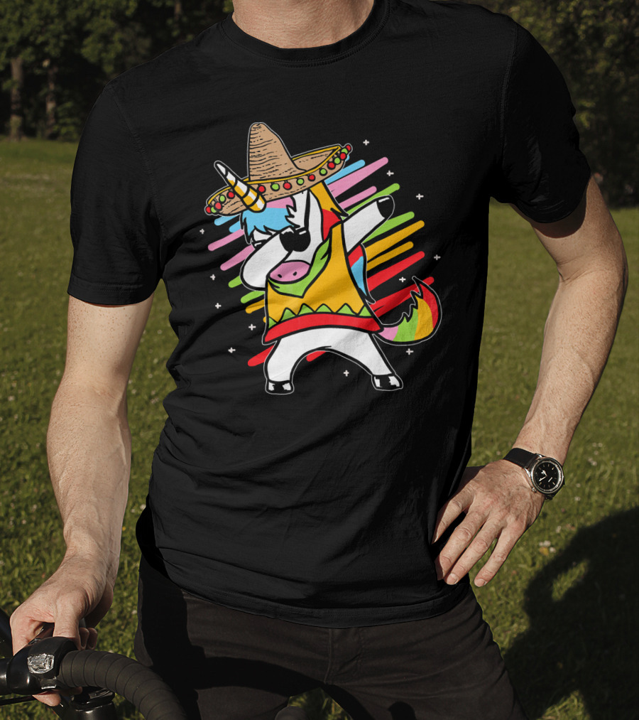 Dabbing Unicorn Cinco De Mayo Sombrero Rainbow Mexican Colors T-Shirt