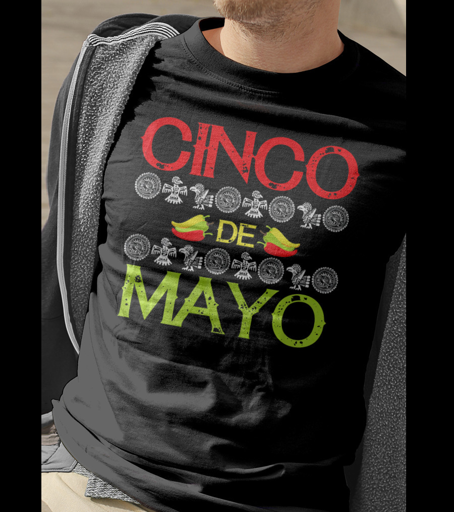 CINCO DE MAYO Mexican Festival Icons With Peppers T-Shirt