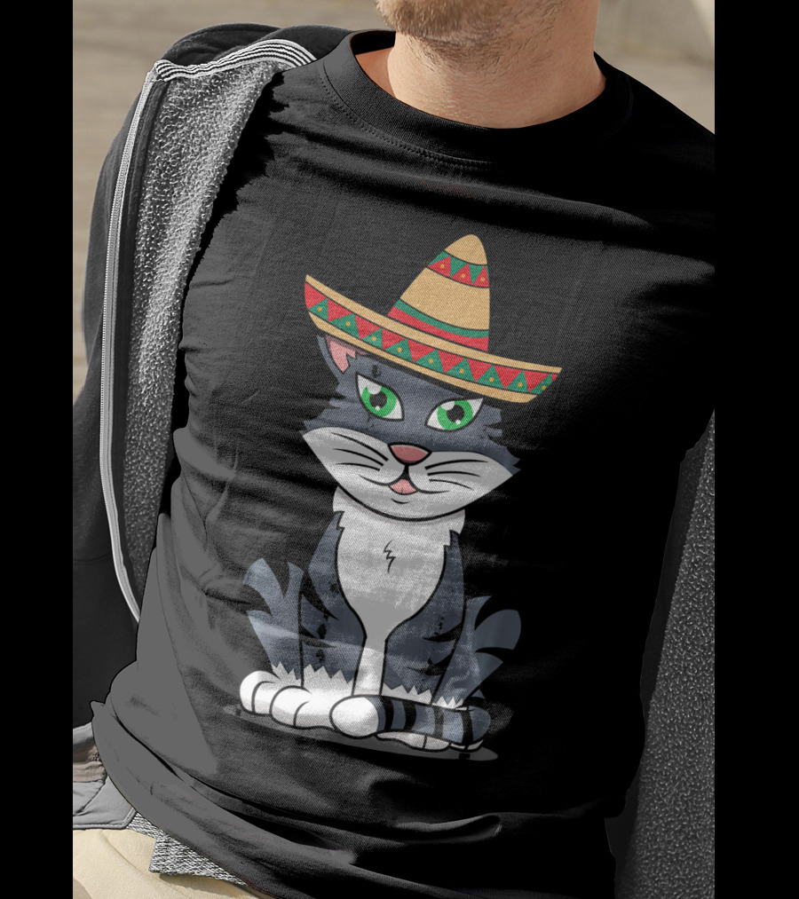 Cinco De Mayo Cat Happy With Sombrero T-Shirt
