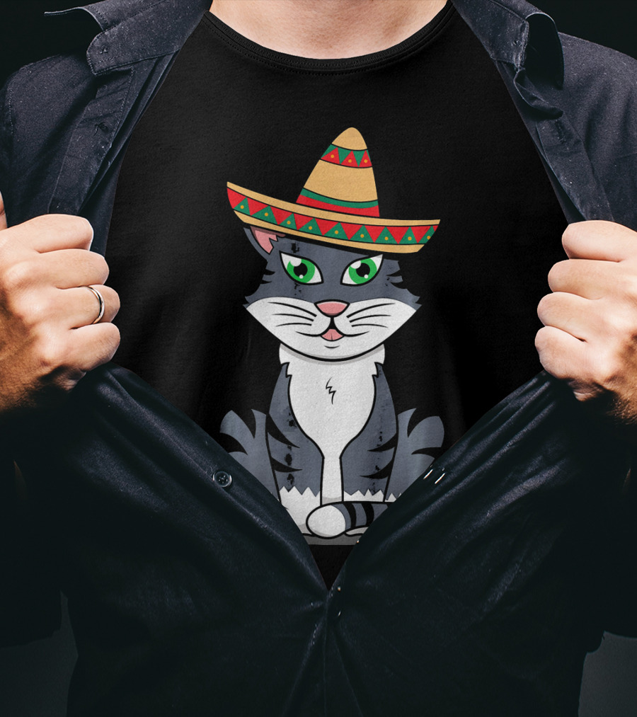 Cinco De Mayo Cat Happy With Sombrero T-Shirt