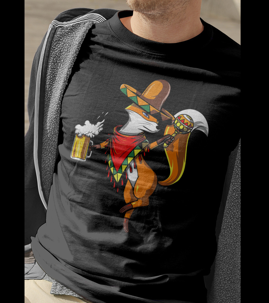 Fox Cinco De Mayo Sombrero Fiesta Beer Fox T-Shirt