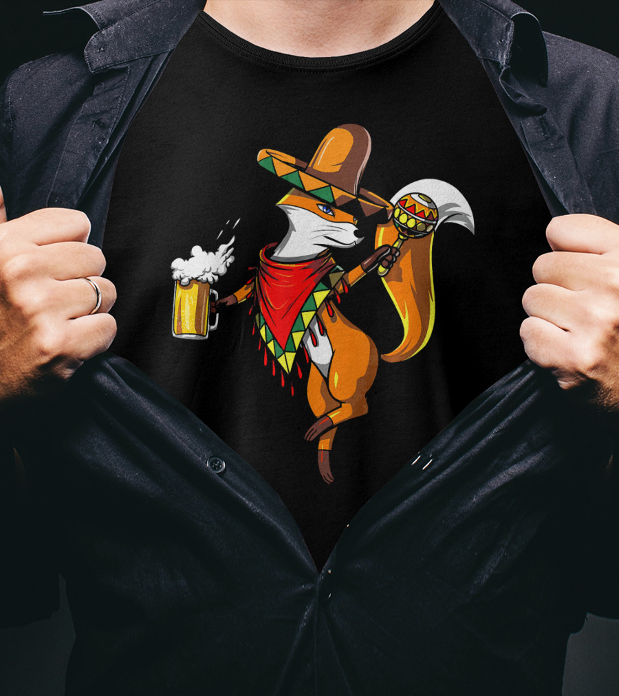 Fox Cinco De Mayo Sombrero Fiesta Beer Fox T-Shirt