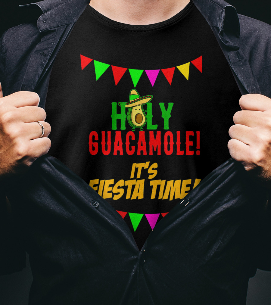 Holy Guacamole It's Fiesta Time Cinco Banners Avocado Sombrero T-Shirt