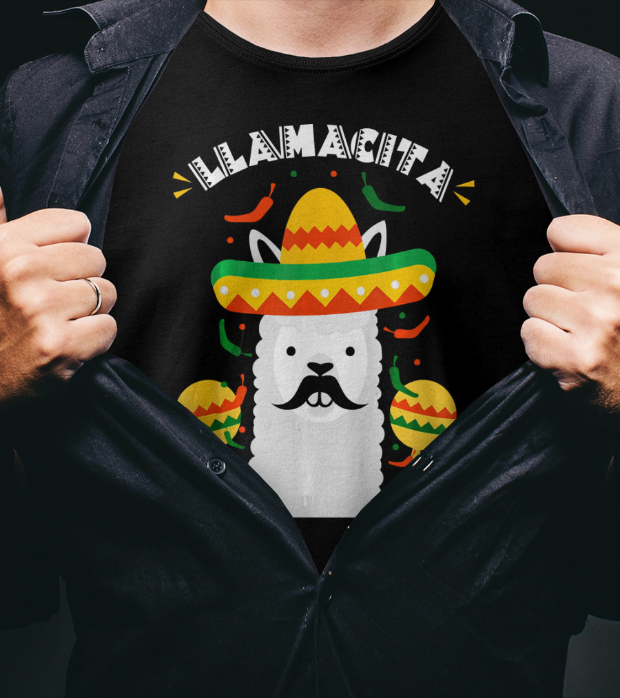 Llamacita Cinco De Mayo Party Llama Sombrero Maracas T-Shirt
