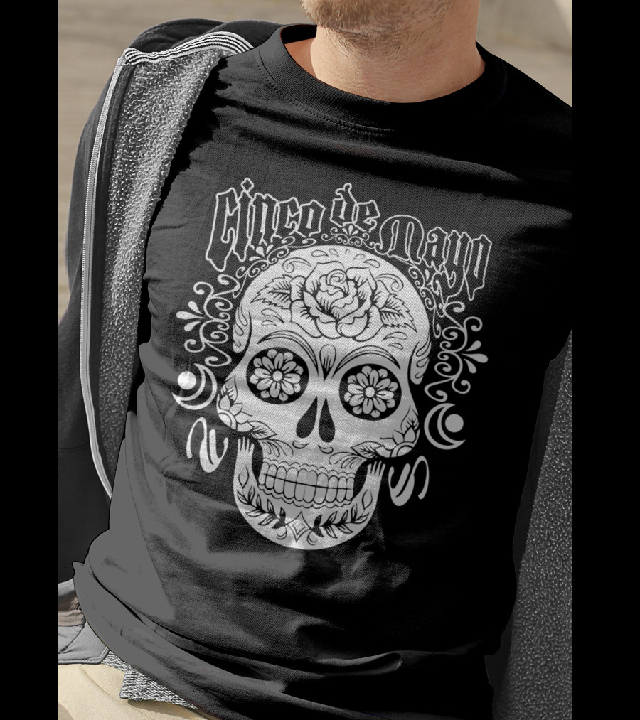 Cinco De Mayo Sugar Skull With Floral Decorations T-Shirt