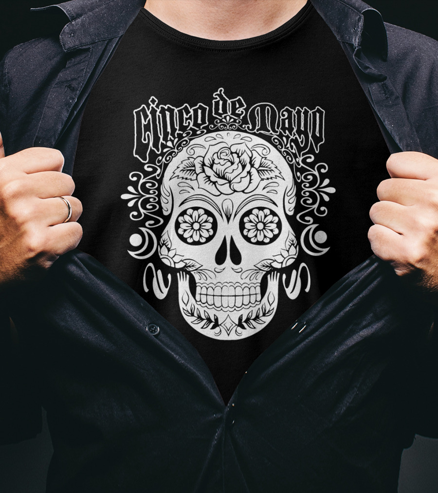 Cinco De Mayo Sugar Skull With Floral Decorations T-Shirt