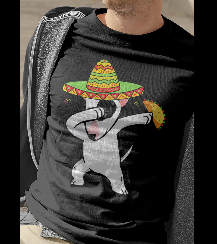 English Bull Terrier Dabbing With Sombrero And Taco T-Shirt