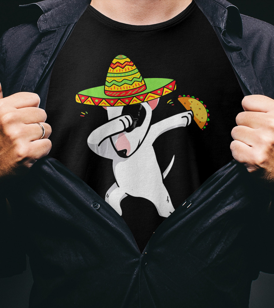 English Bull Terrier Dabbing With Sombrero And Taco T-Shirt