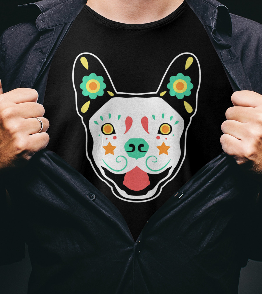 French Bulldog Sugar Skull Dia De Los Muertos T-Shirt