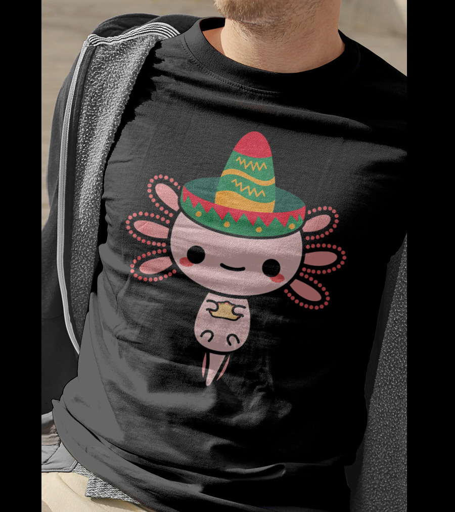 Happy Axolotl Sombrero Mexican Tacos Cinco T-Shirt
