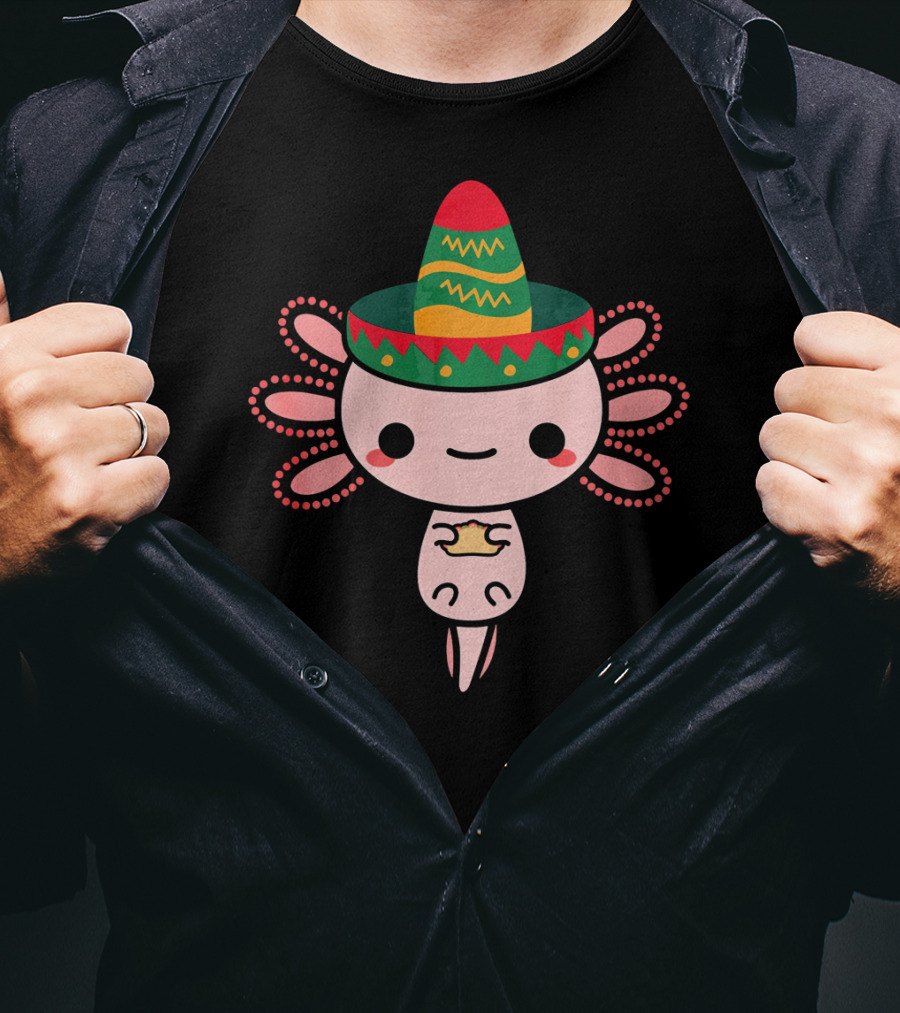 Happy Axolotl Sombrero Mexican Tacos Cinco T-Shirt