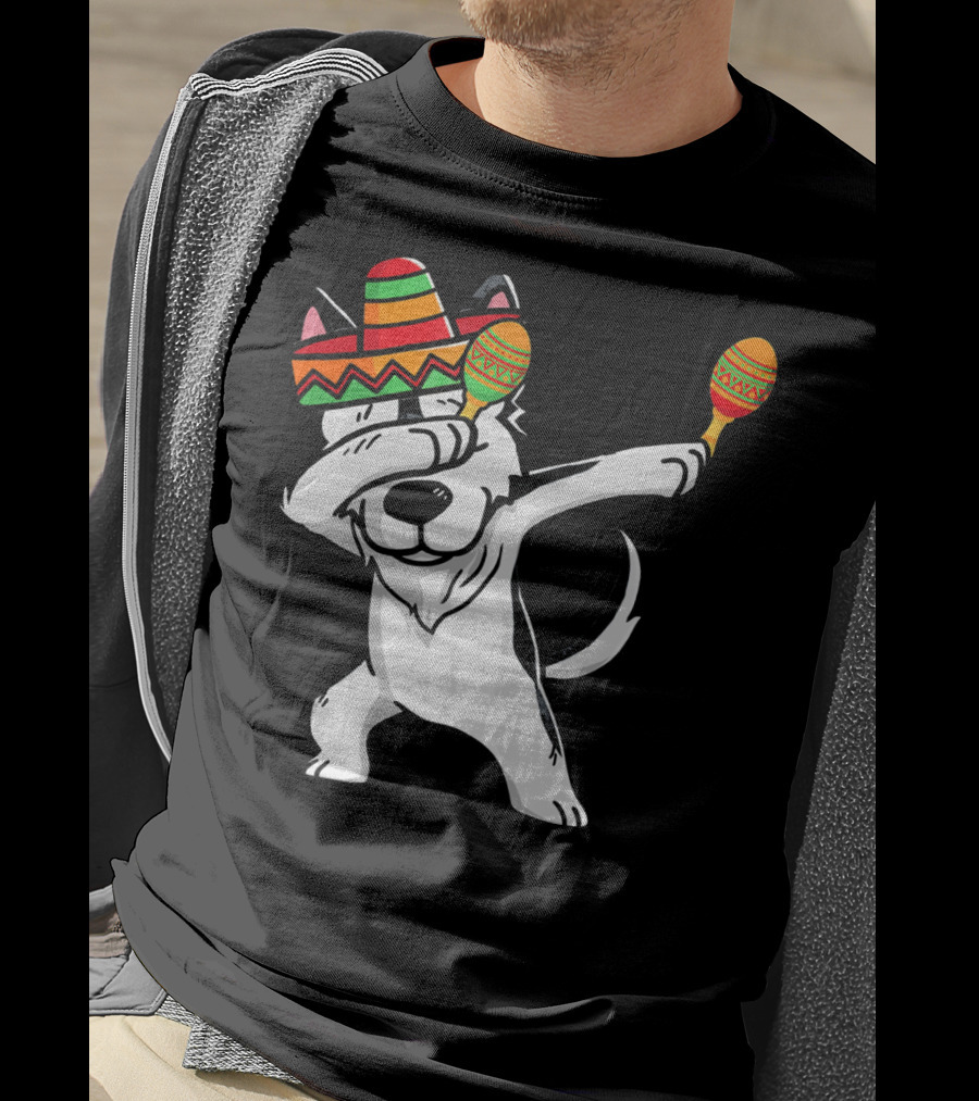 Dabbing Husky With Sombrero And Maracas Funny Cinco De Mayo T-Shirt