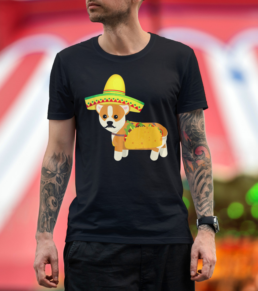 Funny Mexican Corgi in Sombrero Taco Cinco de Mayo T-Shirt