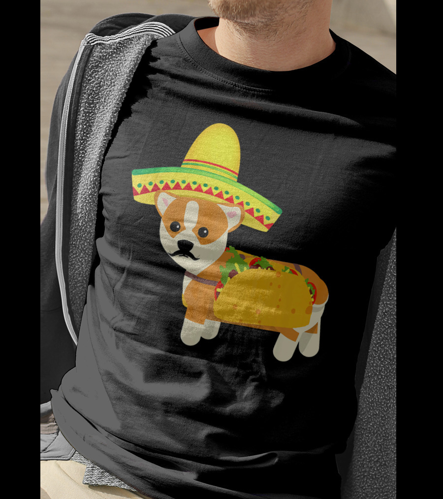Funny Mexican Corgi In Sombrero Taco Cinco De Mayo T-Shirt