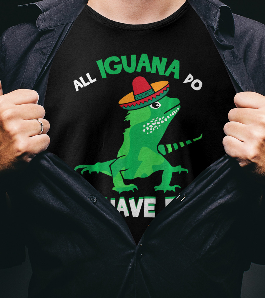 All Iguana Do Is Have Fun Iguana Wearing Sombrero Cinco De Mayo T-Shirt