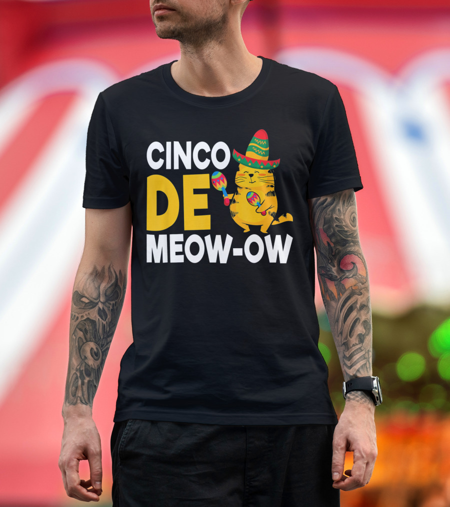 Cinco De Mayo Cat Sombrero Maracas Meow-Ow T-Shirt