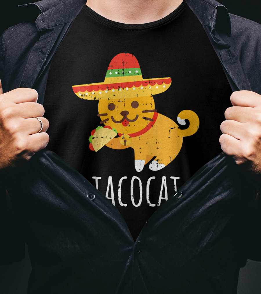 Tacocat Sombrero Taco Cat Funny Mexican Cinco De Mayo T-Shirt