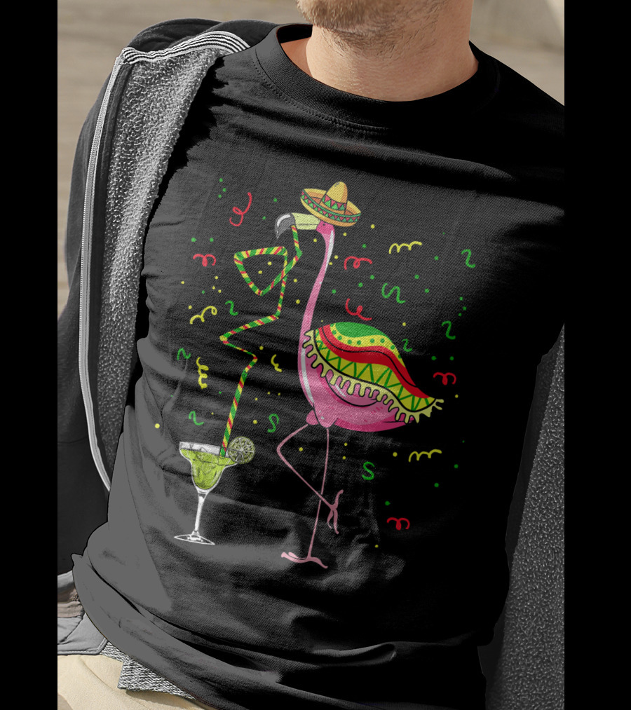 Cinco De Mayo Pink Flamingo Sombrero Margarita T-Shirt