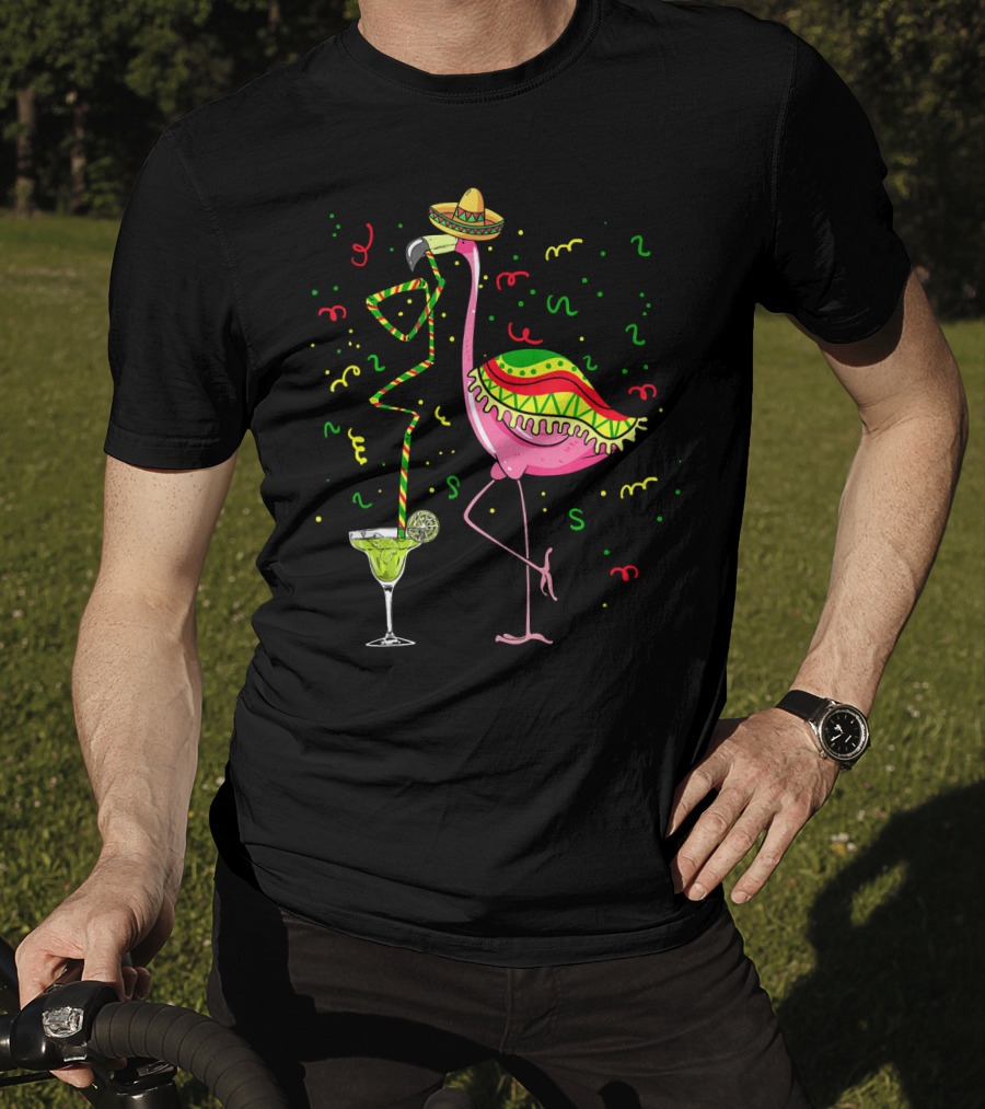 Cinco De Mayo Pink Flamingo Sombrero Margarita T-Shirt