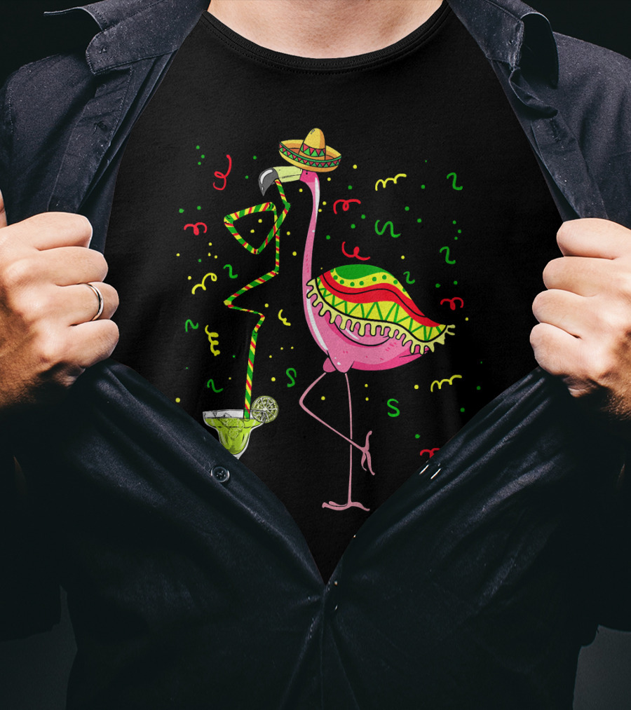 Cinco De Mayo Pink Flamingo Sombrero Margarita T-Shirt