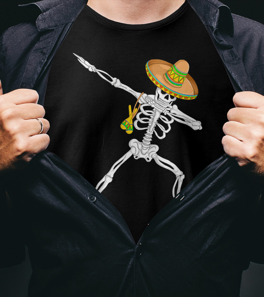 Cinco De Mayo Dabbing Skeleton Sombrero Dance T-Shirt