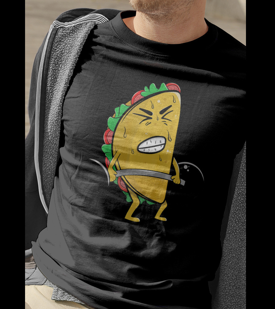 Funny Spanish Weightlifting Taco With Determined Expression T-Shirt