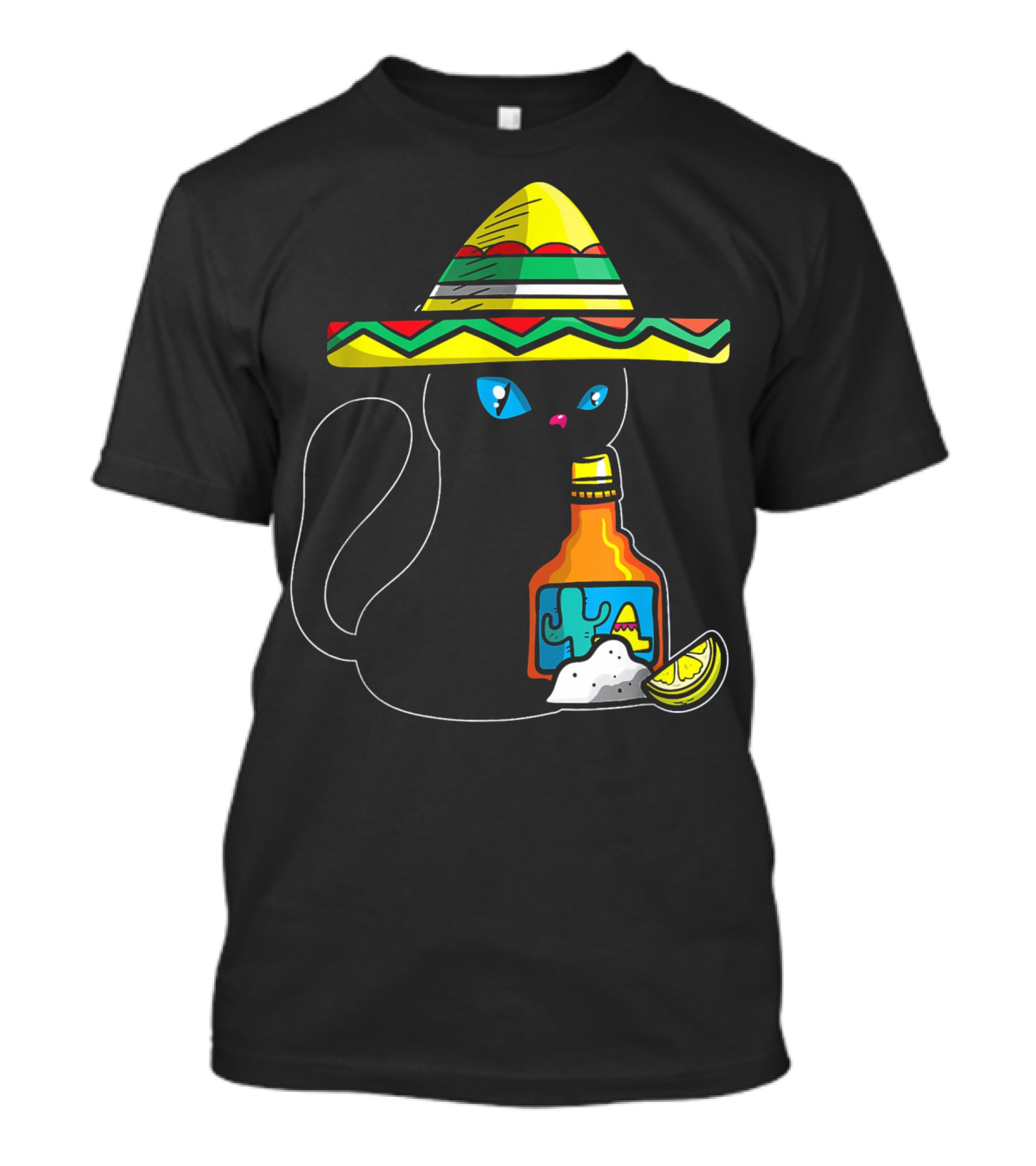 Cinco De Mayo Women With Cat In Sombrero Holding Tequila And Lime T-Shirt