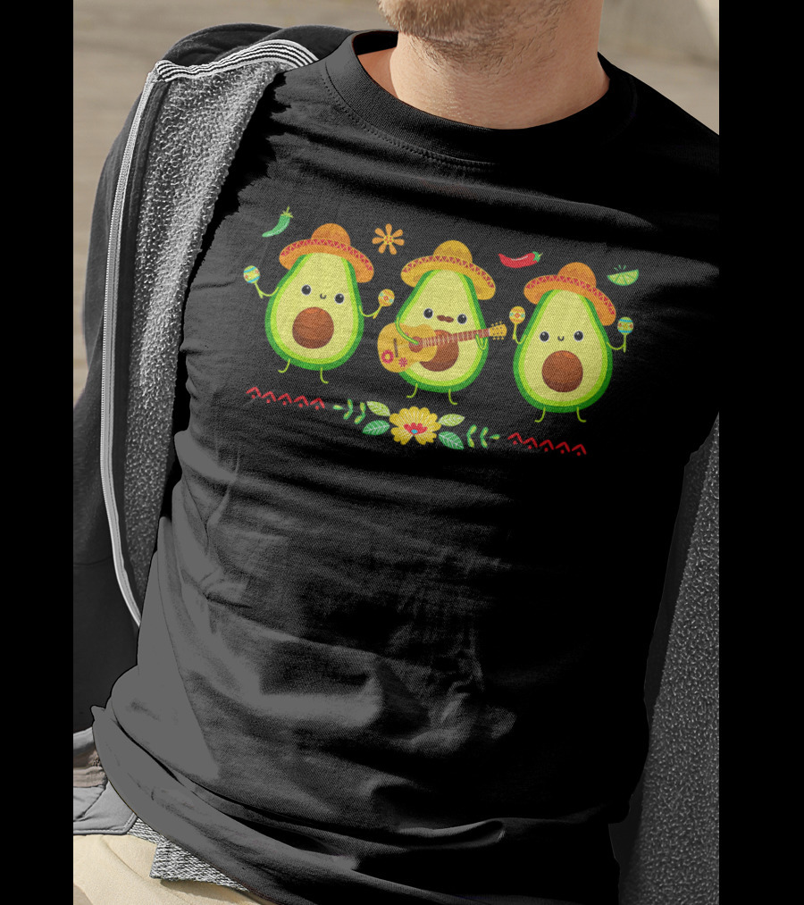 Cinco De Mayo Avocado Trio With Sombreros And Maracas T-Shirt