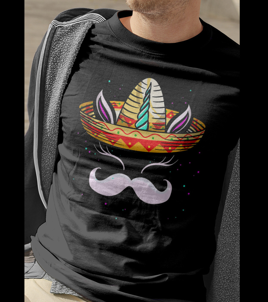 Cinco De Mayo Sombrero Unicorn Face Fantasy Anim T-Shirt