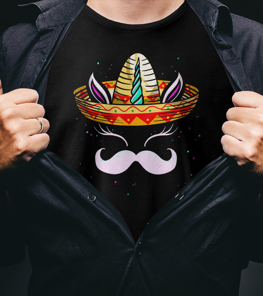 Cinco De Mayo Sombrero Unicorn Face Fantasy Anim T-Shirt