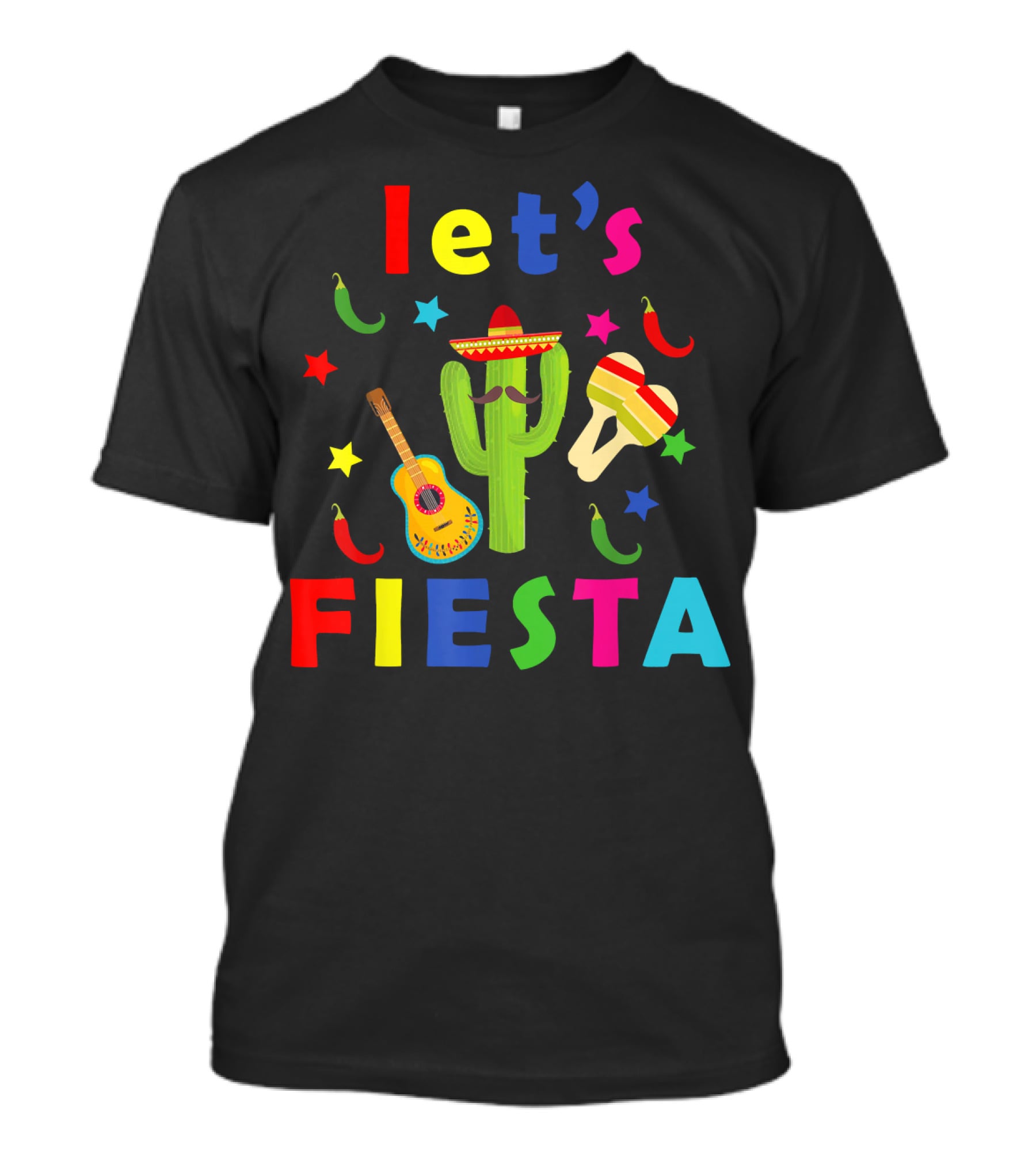 Let's Fiesta Mexican Guitar Cactus Cinco De T-Shirt