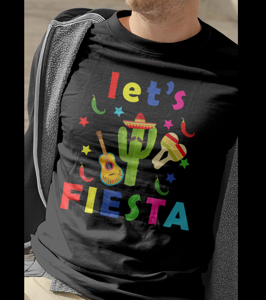 Let's Fiesta Mexican Guitar Cactus Cinco De T-Shirt