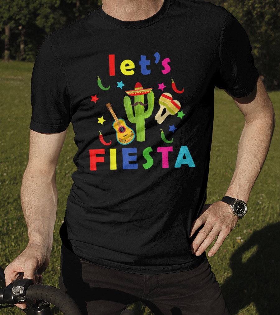 Let's Fiesta Mexican Guitar Cactus Cinco De T-Shirt