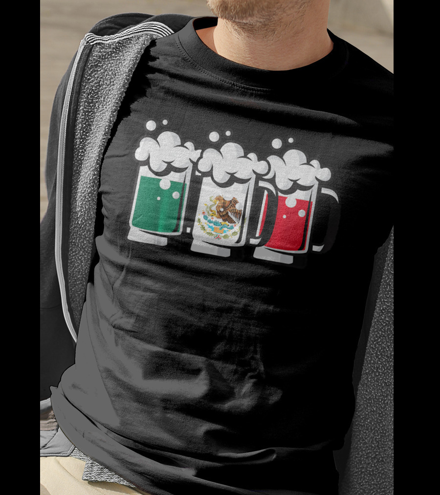 Mexican Flag Beer Glasses Cinco De Mayo T-Shirt