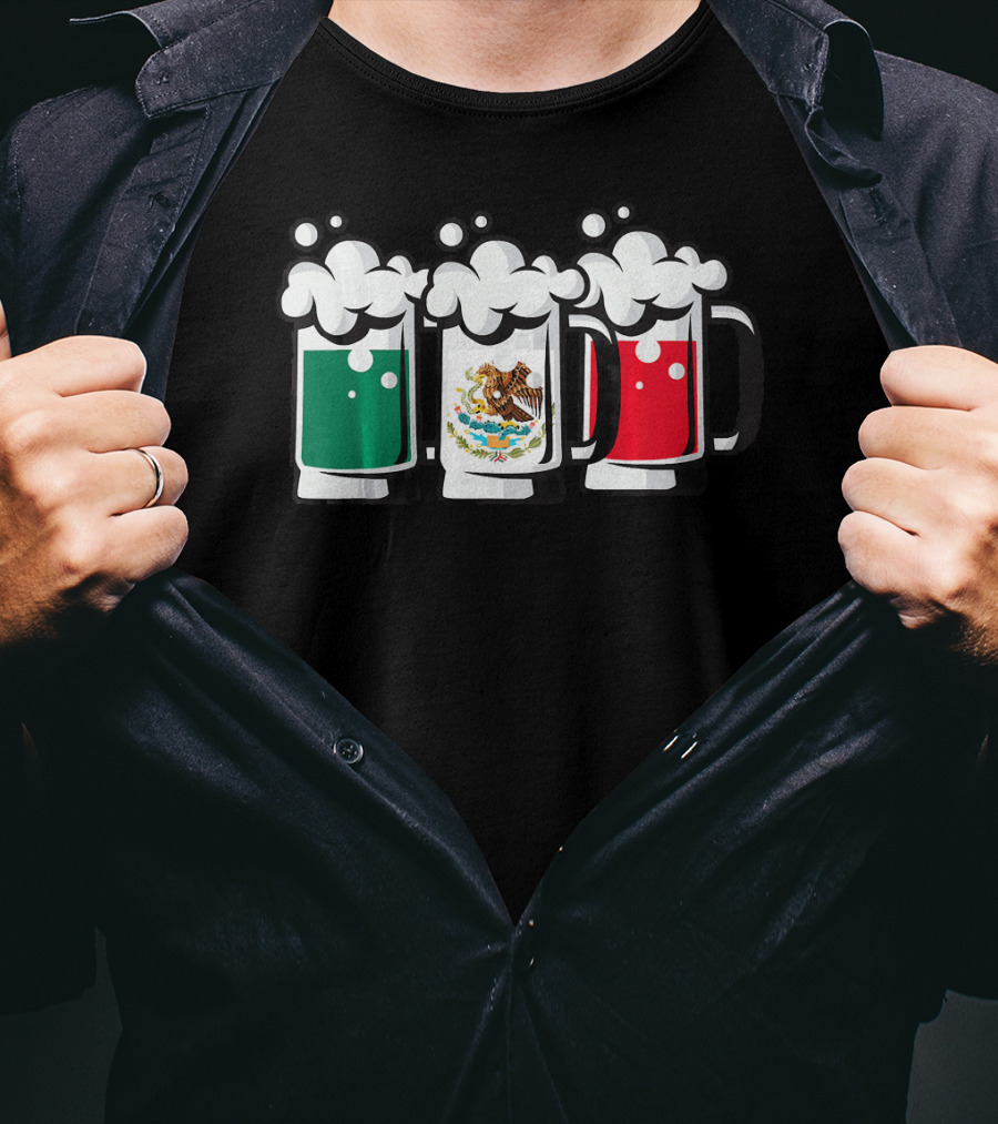 Mexican Flag Beer Glasses Cinco De Mayo T-Shirt