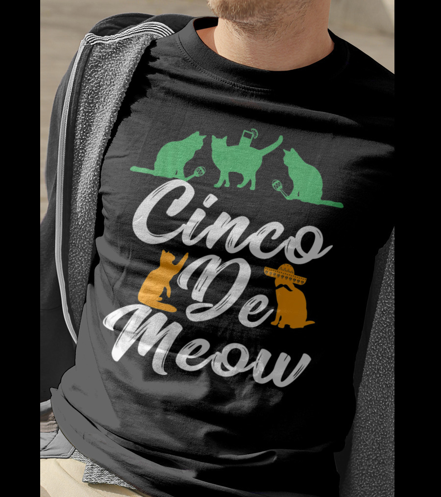 Cinco De Meow Fun Cat Celebration With Mexican Hat T-Shirt