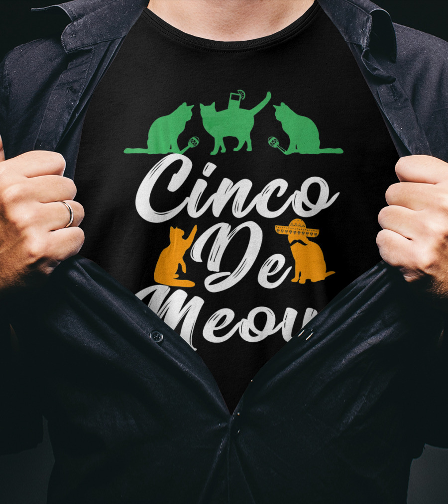 Cinco De Meow Fun Cat Celebration With Mexican Hat T-Shirt