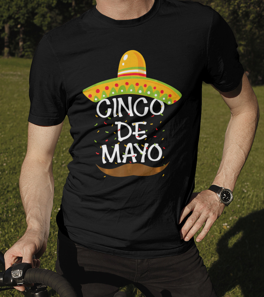 Cinco De Mayo Sombrero Celebration With Mustache And Confetti T-Shirt