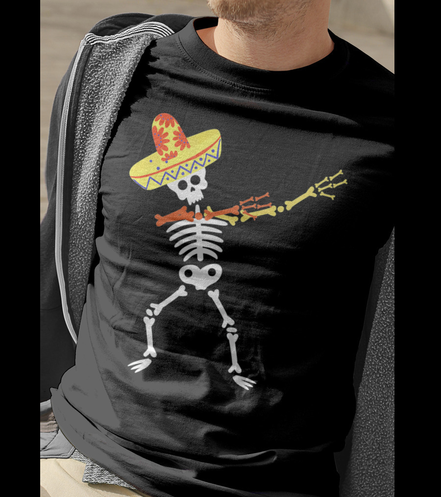 Cinco De Mayo Sombrero Dabbing Skeleton Skull T-Shirt