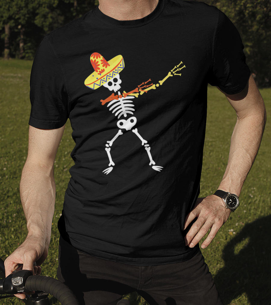 Cinco De Mayo Sombrero Dabbing Skeleton Skull T-Shirt