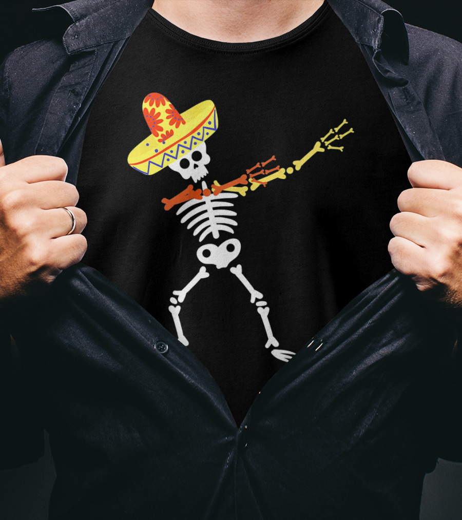 Cinco De Mayo Sombrero Dabbing Skeleton Skull T-Shirt