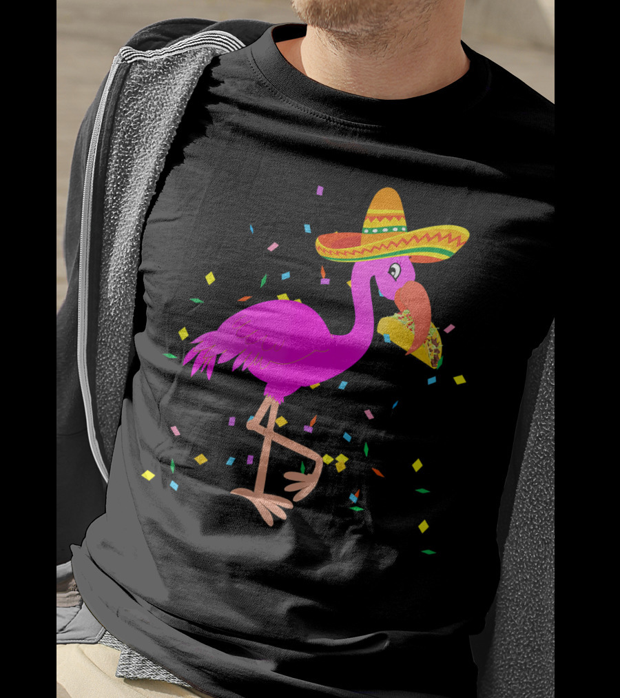 Pink Flamingo Sombrero Taco Mexican Cinco Fiesta T-Shirt