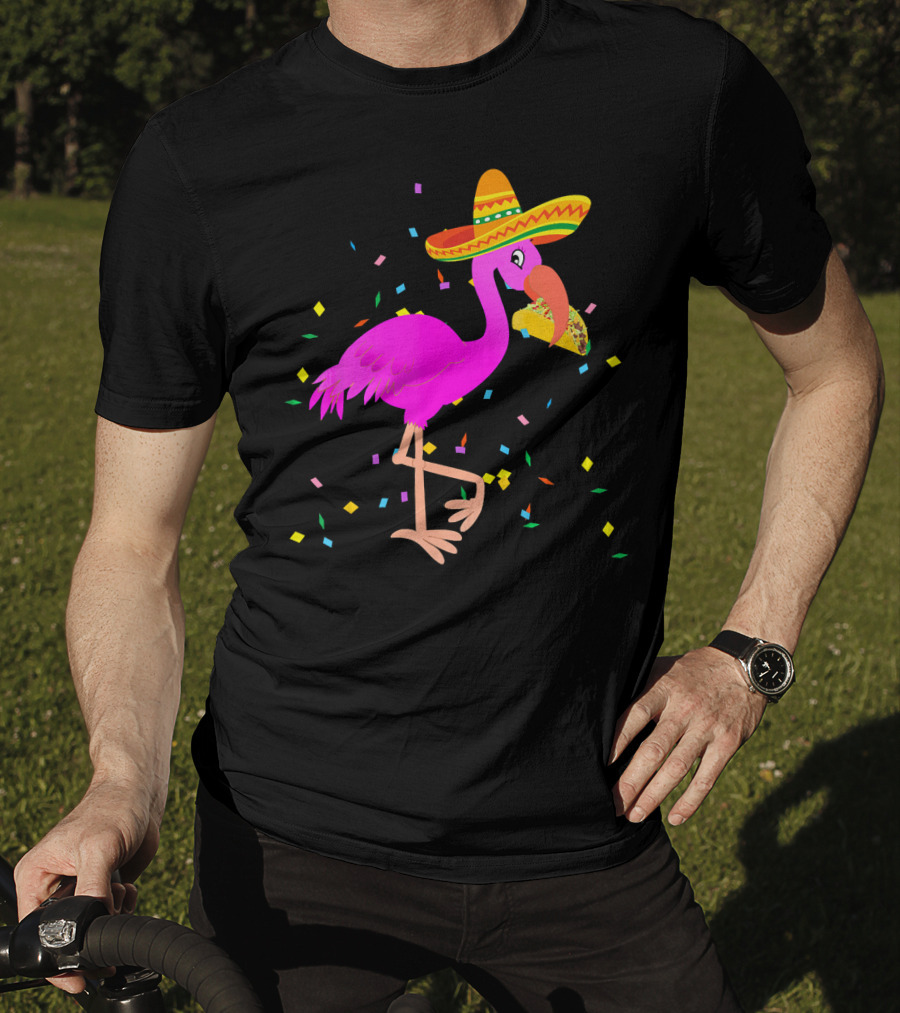 Pink Flamingo Sombrero Taco Mexican Cinco Fiesta T-Shirt