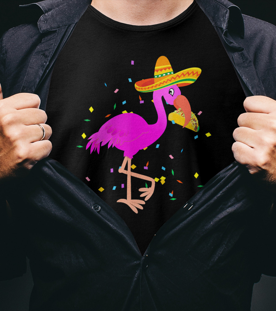 Pink Flamingo Sombrero Taco Mexican Cinco Fiesta T-Shirt