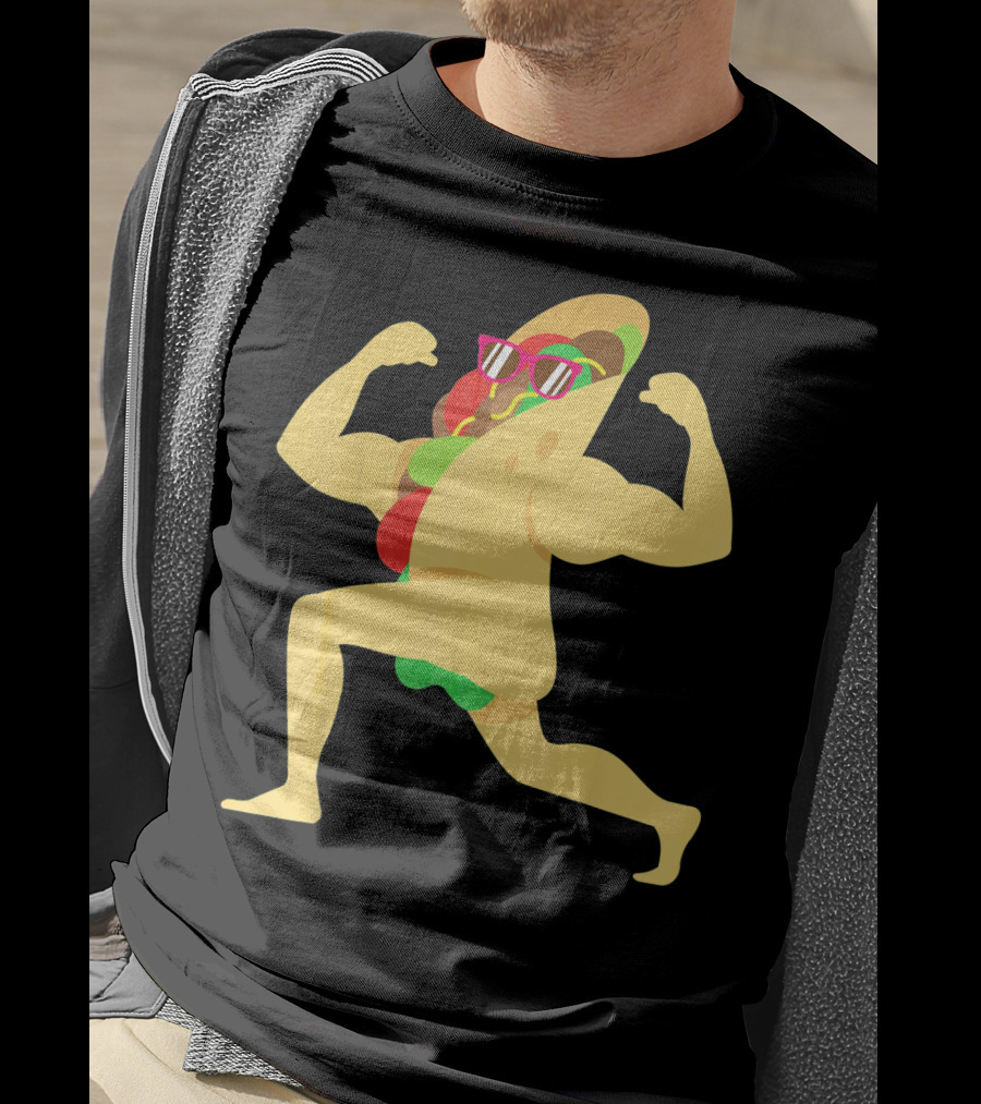 Muscle Beach Taco Funny Mexican Cinco De Mayo Flexing Bodybuilder T-Shirt
