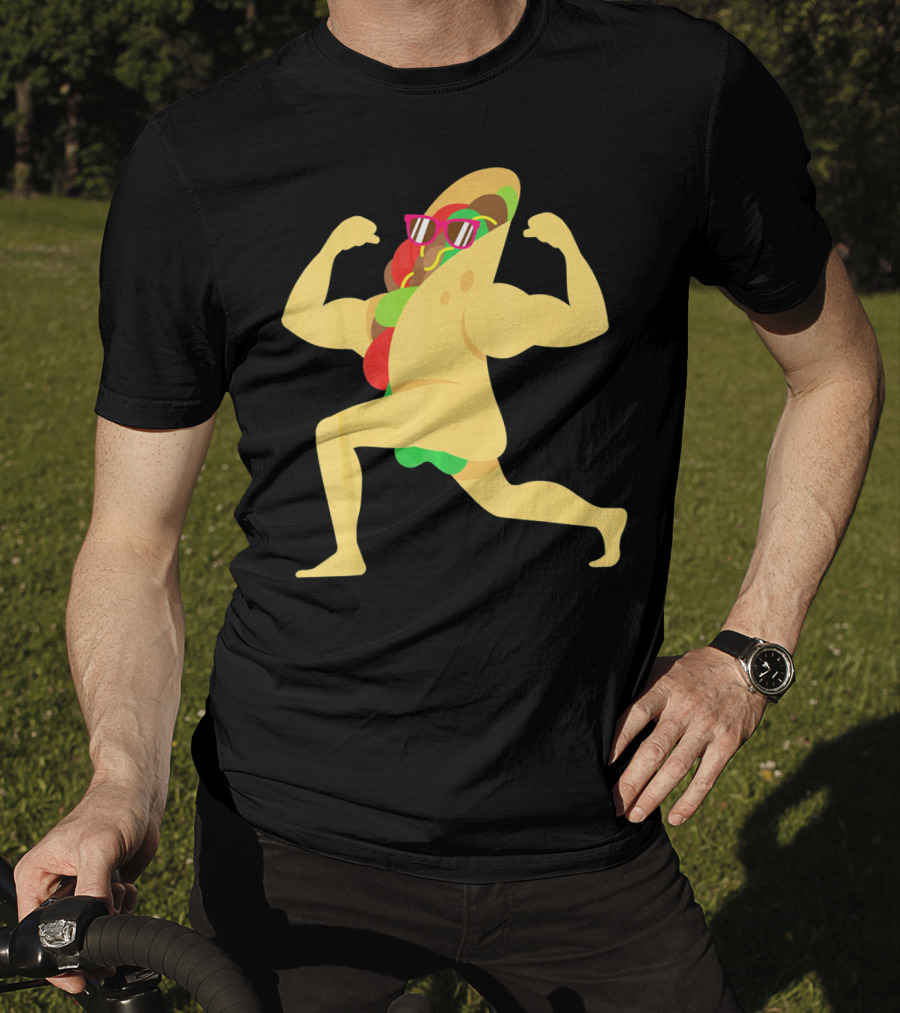 Muscle Beach Taco Funny Mexican Cinco De Mayo Flexing Bodybuilder T-Shirt