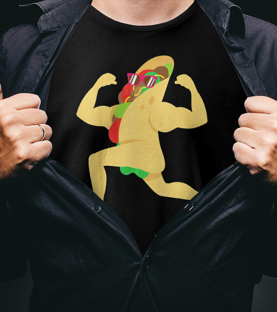 Muscle Beach Taco Funny Mexican Cinco De Mayo Flexing Bodybuilder T-Shirt