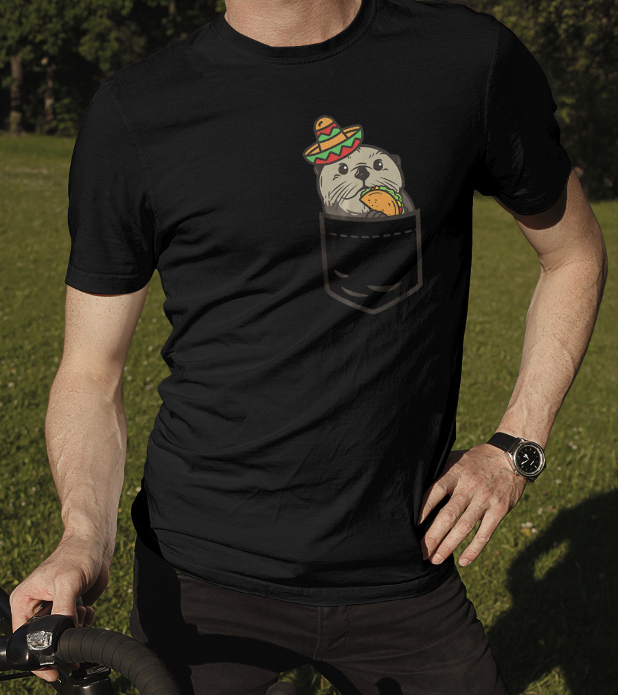 Cute Pocket Otter Sombrero Taco Cinco De Mayo T-Shirt