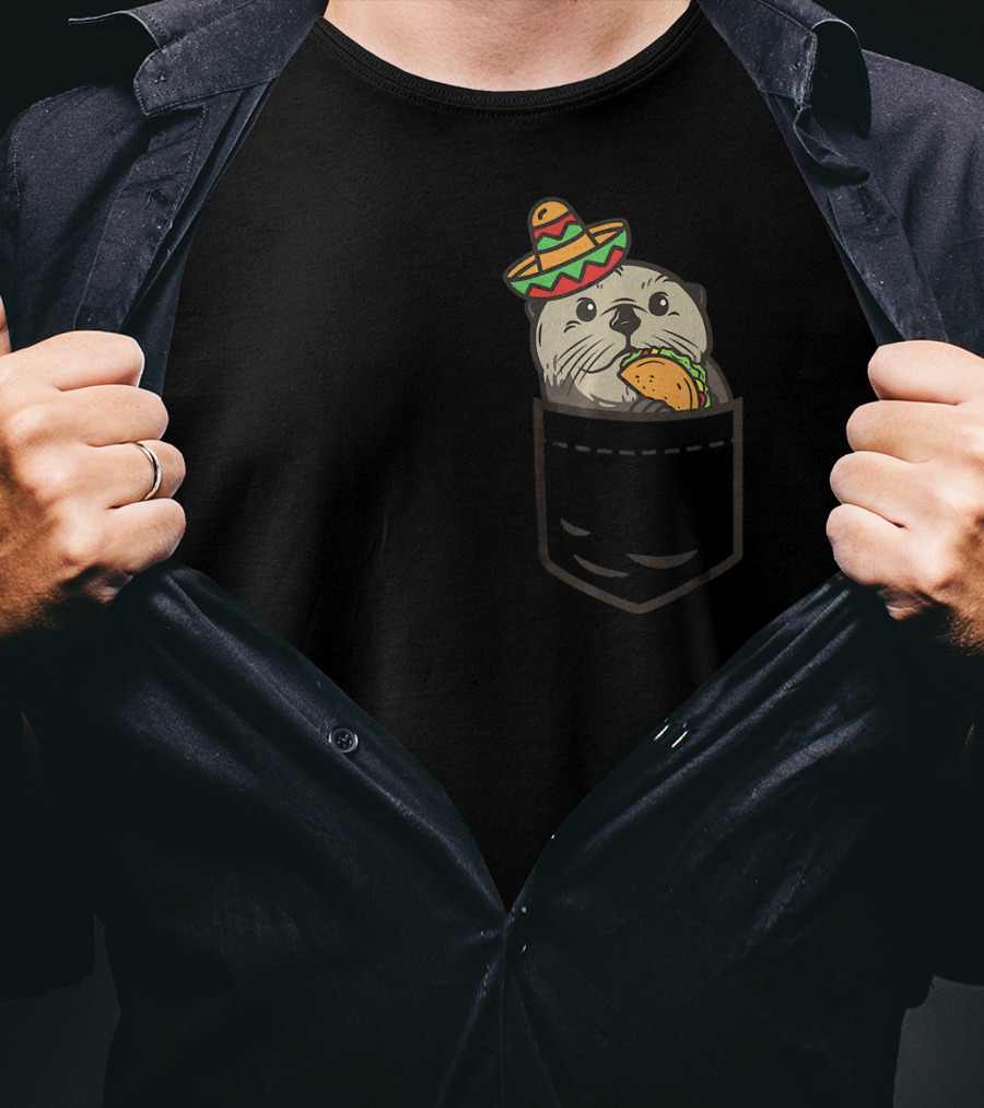 Cute Pocket Otter Sombrero Taco Cinco De Mayo T-Shirt