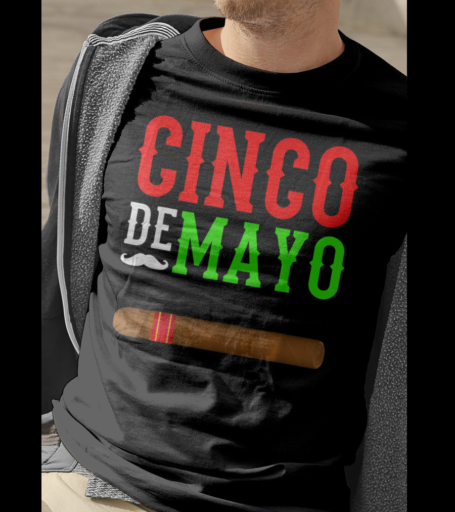 Cinco De Mayo Cigar With Mustache Graphic Funny Mexico T-Shirt